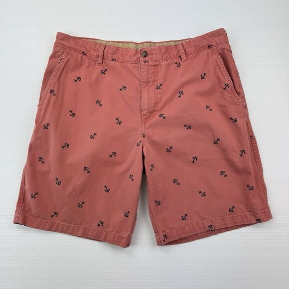 IZOD Mens Shorts Size 40 Coral Red Anchor Print Embroidered Chino Cotton Casual - Picture 1 of 10